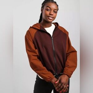 BKE Core Buckle Color Block Hooded Jacket Brown/Burnt Orange Women’s Size Medium